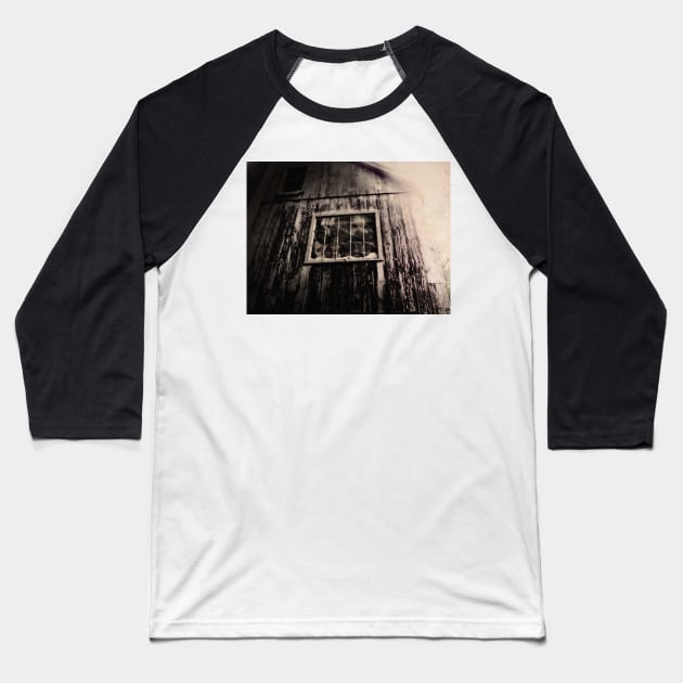 Creepy Building Baseball T-Shirt by saradaboru